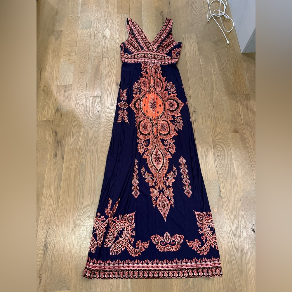 Felicity & Coco Navy and Coral Patterned Maxi Dress